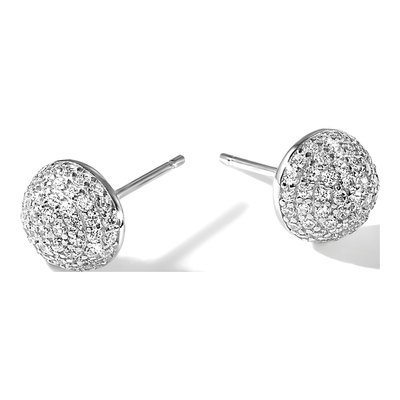 Sterling Silver Round CZ Pave Domed Button Stud Earrings – view 6