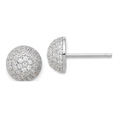Sterling Silver Round CZ Pave Domed Button Stud Earrings