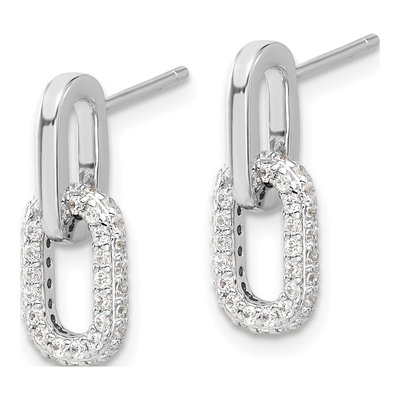 Sterling Silver CZ Pave Link Dangle Earrings – view 3