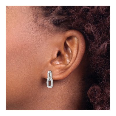Sterling Silver CZ Pave Link Dangle Earrings – view 4