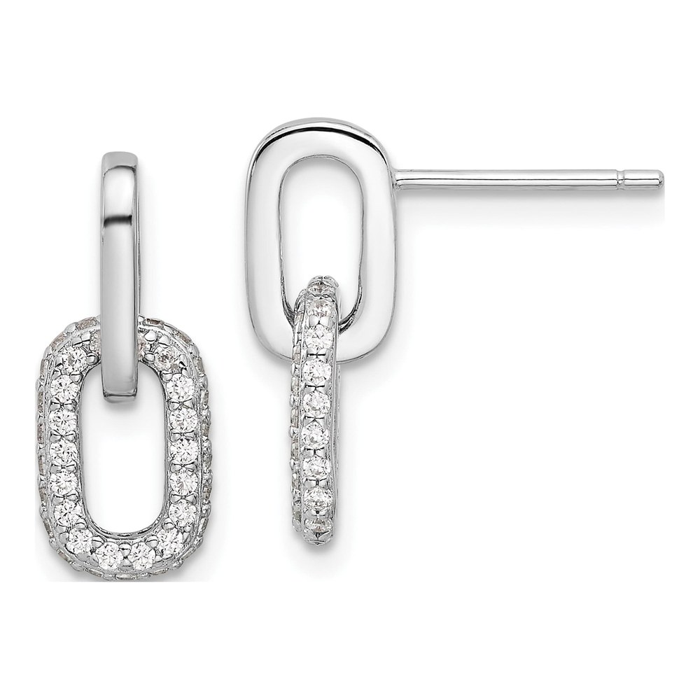 Sterling Silver CZ Pave Link Dangle Earrings