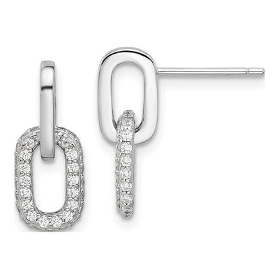 Sterling Silver CZ Pave Link Dangle Earrings