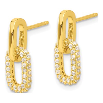 Gold-Plated Sterling Silver CZ Link Dangle Earrings – view 3