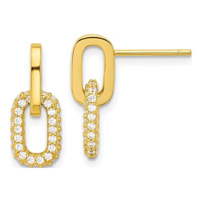 Gold-Plated Sterling Silver CZ Link Dangle Earrings