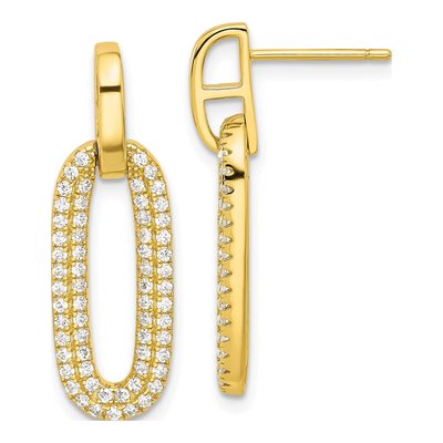 Gold-Plated Sterling Silver CZ Pave Dangle Earrings
