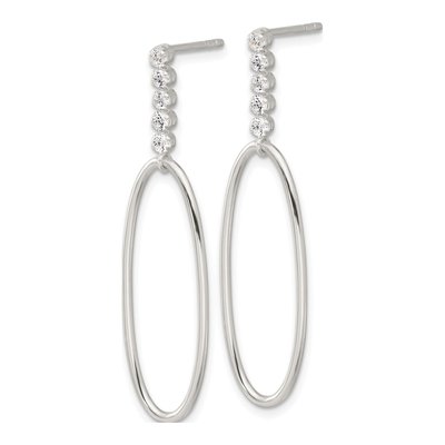 Sterling Silver CZ Oval Dangle Earrings – view 3