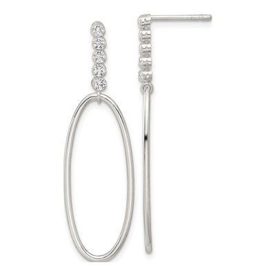 Sterling Silver CZ Oval Dangle Earrings