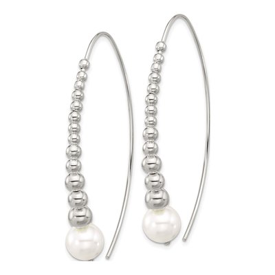 Sterling Silver Simulated Pearl Threader Earrings – view 2