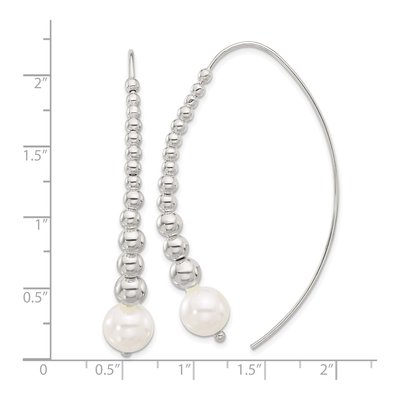 Sterling Silver Simulated Pearl Threader Earrings – view 4