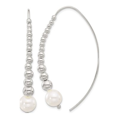 Sterling Silver Simulated Pearl Threader Earrings