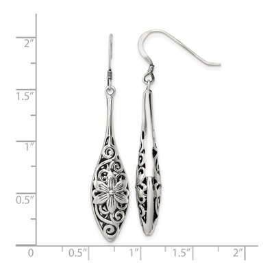 Sterling Silver Antiqued Floral Teardrop Dangle Earrings – view 5