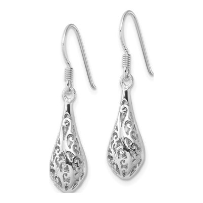 Sterling Silver Filigree Puffed Dangle Earrings – view 3