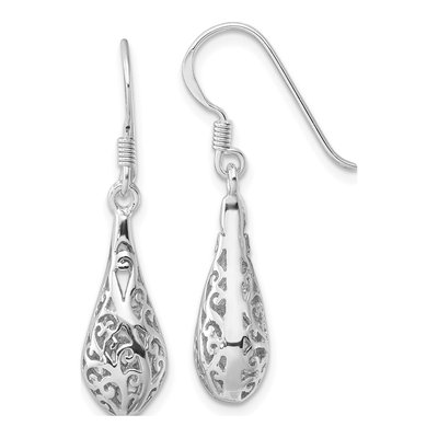 Sterling Silver Filigree Puffed Dangle Earrings