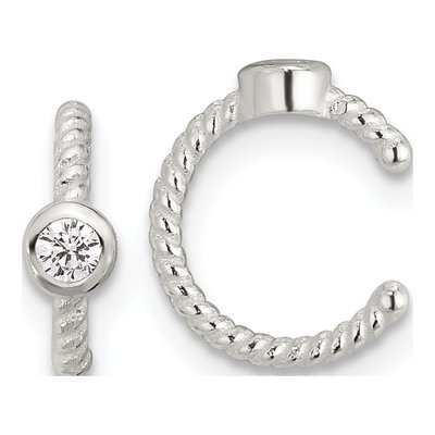 Sterling Silver 12mm CZ Twisted Ear Cuff Ear Cuff