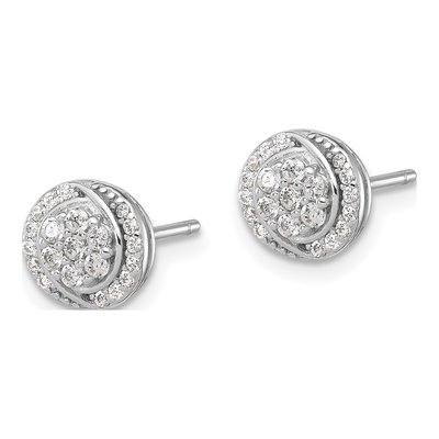 Sterling Silver Round CZ Cluster Button Stud Earrings – view 3