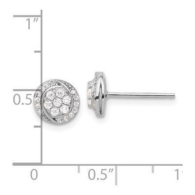 Sterling Silver Round CZ Cluster Button Stud Earrings – view 5