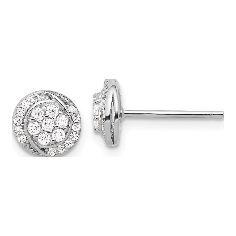 Sterling Silver Round CZ Cluster Button Stud Earrings