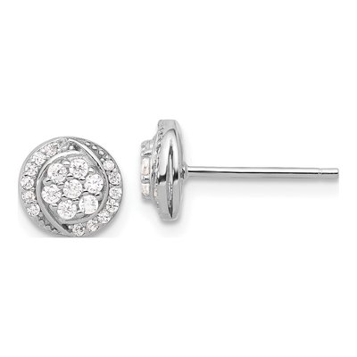 Sterling Silver Round CZ Cluster Button Stud Earrings