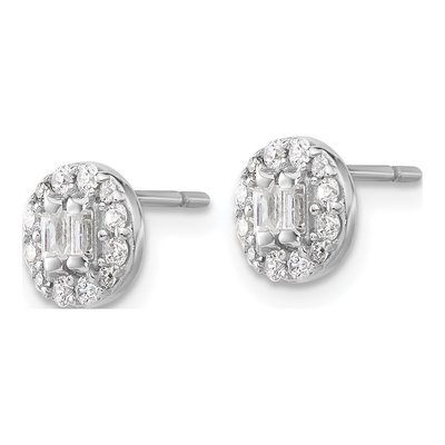 Sterling Silver Round CZ Halo Cluster Stud Earrings – view 3