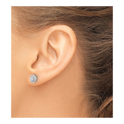 Sterling Silver Round CZ Halo Cluster Stud Earrings – view 4