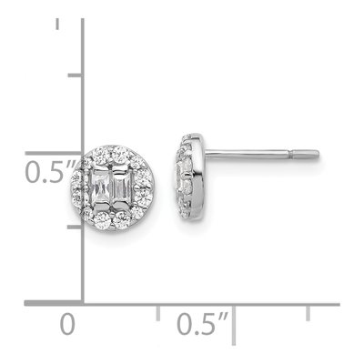 Sterling Silver Round CZ Halo Cluster Stud Earrings – view 5