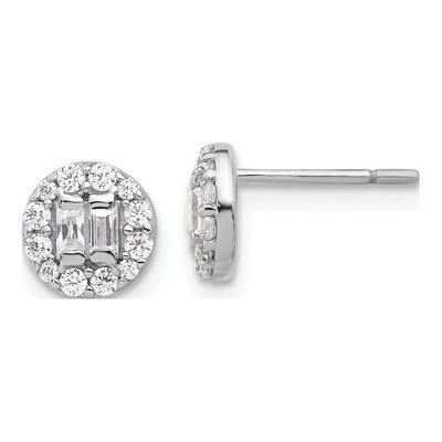 Sterling Silver Round CZ Halo Cluster Stud Earrings