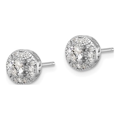 Sterling Silver Round CZ Cluster Button Stud Earrings – view 3