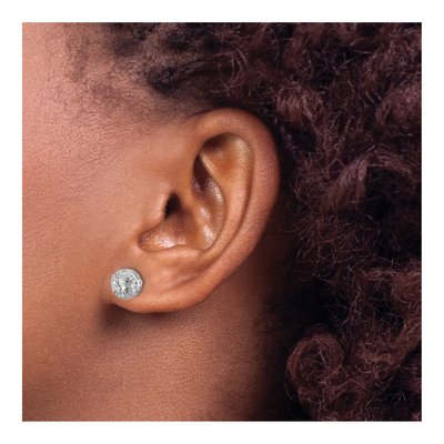 Sterling Silver Round CZ Cluster Button Stud Earrings – view 4