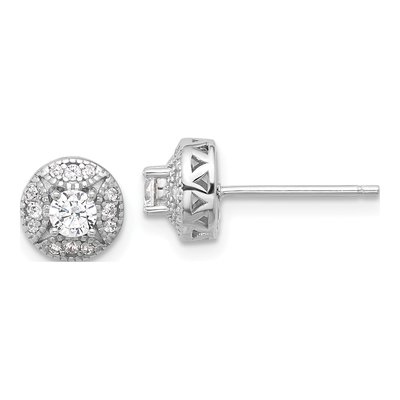 Sterling Silver Round CZ Cluster Button Stud Earrings