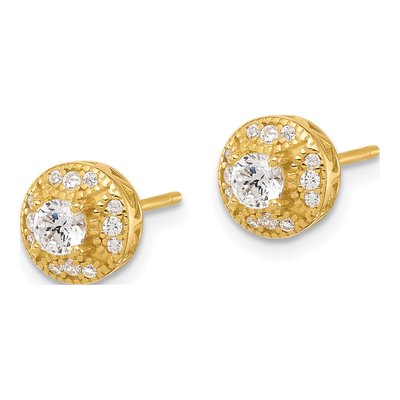 Gold-Plated Sterling Silver Round CZ Cluster Stud Earrings – view 3