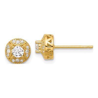 Gold-Plated Sterling Silver Round CZ Cluster Stud Earrings