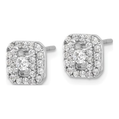Sterling Silver Round CZ Square Halo Stud Earrings – view 3