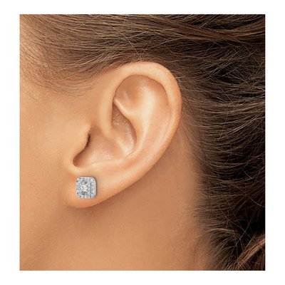 Sterling Silver Round CZ Square Halo Stud Earrings – view 4