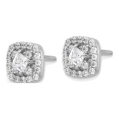 Sterling Silver CZ Square Halo Stud Earrings – view 3