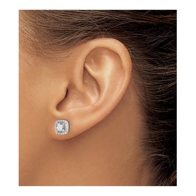 Sterling Silver CZ Square Halo Stud Earrings – view 4