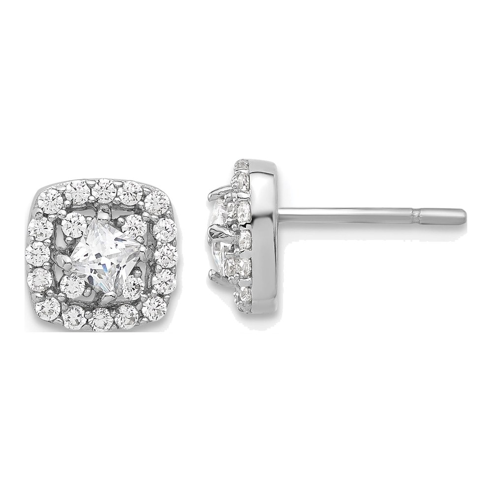 Sterling Silver CZ Square Halo Stud Earrings