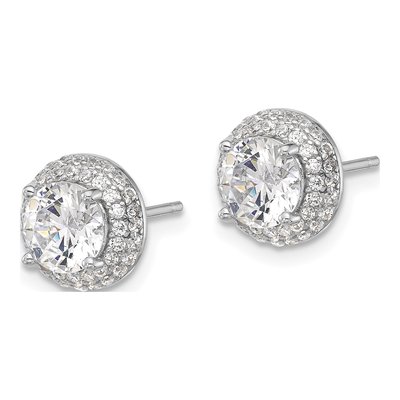 Sterling Silver CZ Double Halo Button Stud Earrings – view 3