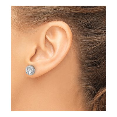 Sterling Silver CZ Double Halo Button Stud Earrings – view 4