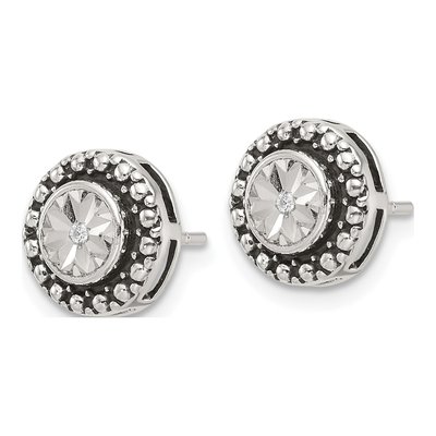 Sterling Silver 1mm Round CZ Antiqued Stud Earrings – view 3