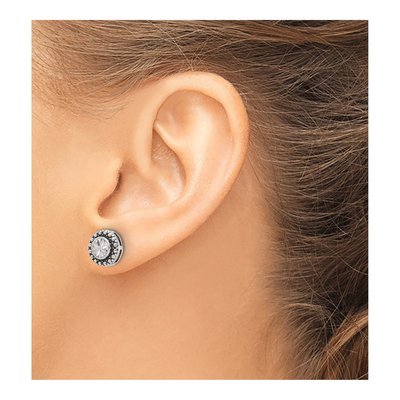 Sterling Silver 1mm Round CZ Antiqued Stud Earrings – view 4