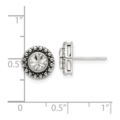 Sterling Silver 1mm Round CZ Antiqued Stud Earrings – view 5