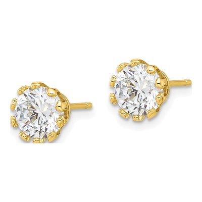 Gold-Plated Sterling Silver 7mm Round CZ Crown Stud Earrings – view 3