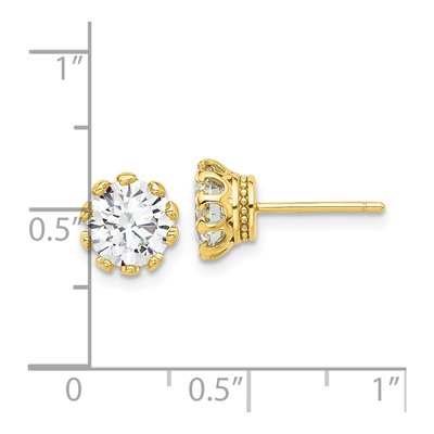 Gold-Plated Sterling Silver 7mm Round CZ Crown Stud Earrings – view 5