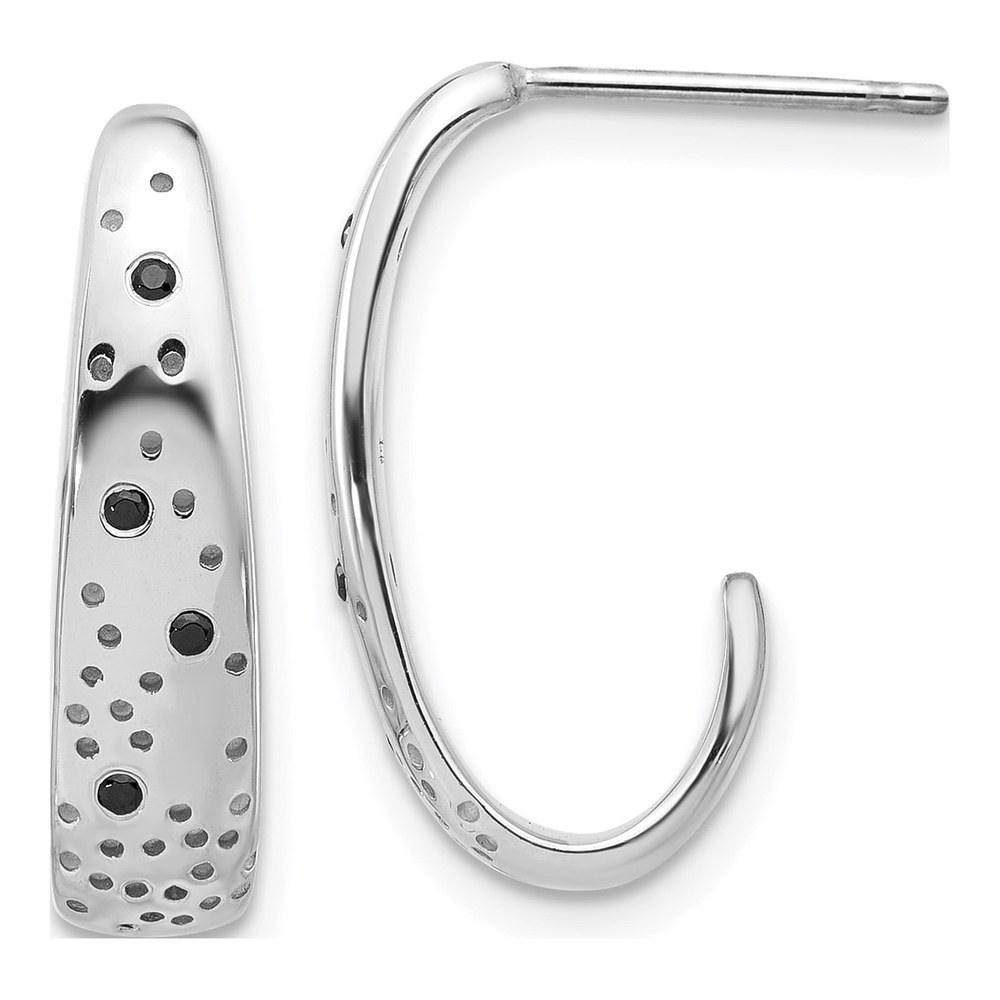 Sterling Silver Black CZ J-Hoop Earrings
