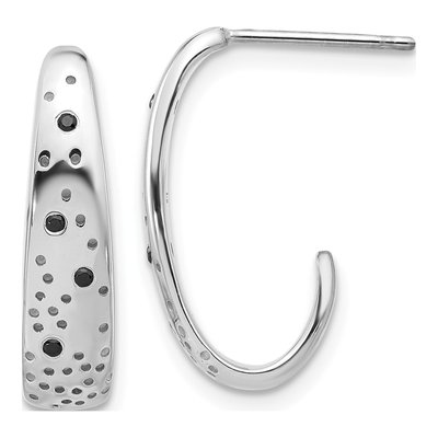 Sterling Silver 20mm CZ J- Hoop Earrings