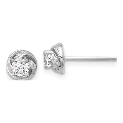 Sterling Silver Round CZ Swirl Circle Stud Earrings