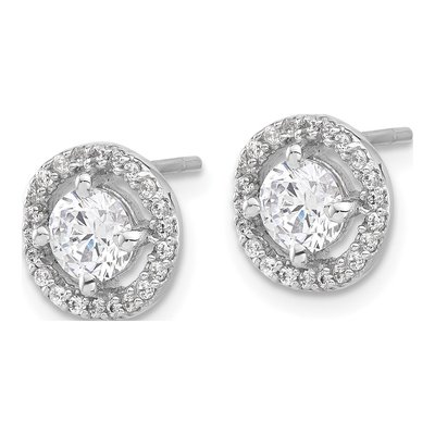 Sterling Silver Round CZ Halo Button Stud Earrings – view 3