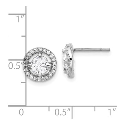 Sterling Silver Round CZ Halo Button Stud Earrings – view 5