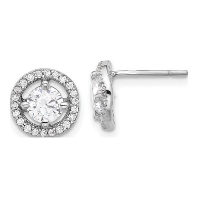 Sterling Silver Round CZ Halo Button Stud Earrings