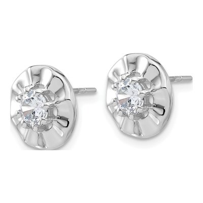 Sterling Silver Round CZ Rippled Halo Stud Earrings – view 3